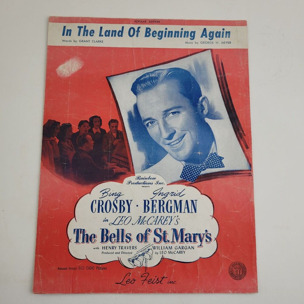 In the Land of Beginning Again 1945 Vintage Sheet Music Bells of St. Mary's #SM3